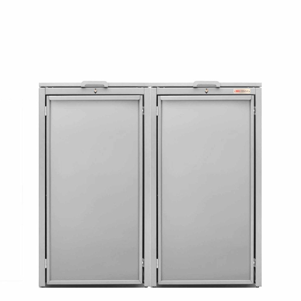 Light gray (RAL7035) garbage can box 2er 120 Stahlfred by BIO Stefan - hinged lid for garbage can box, garbage can box 2er color light gray with hinged lid