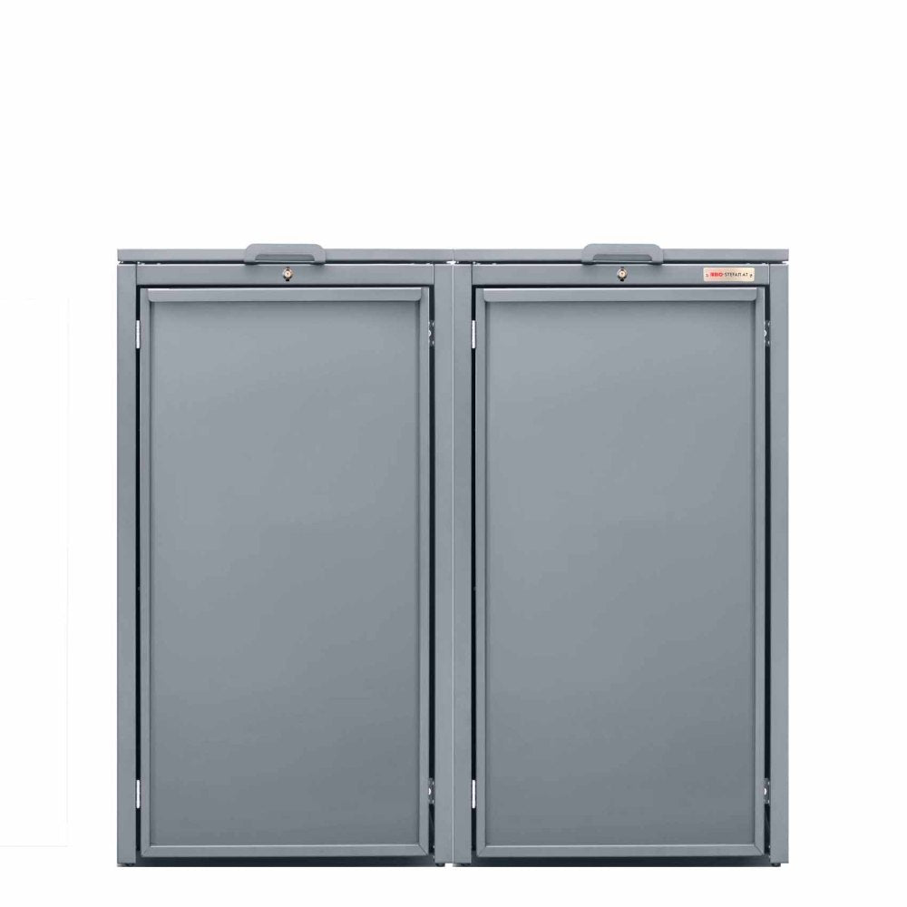 Gray (RAL7045) Stahlfred by BIO Stefan - hinged lid for trash can box, trash can box 2er with lid 7045 color telegrey with hinged lid