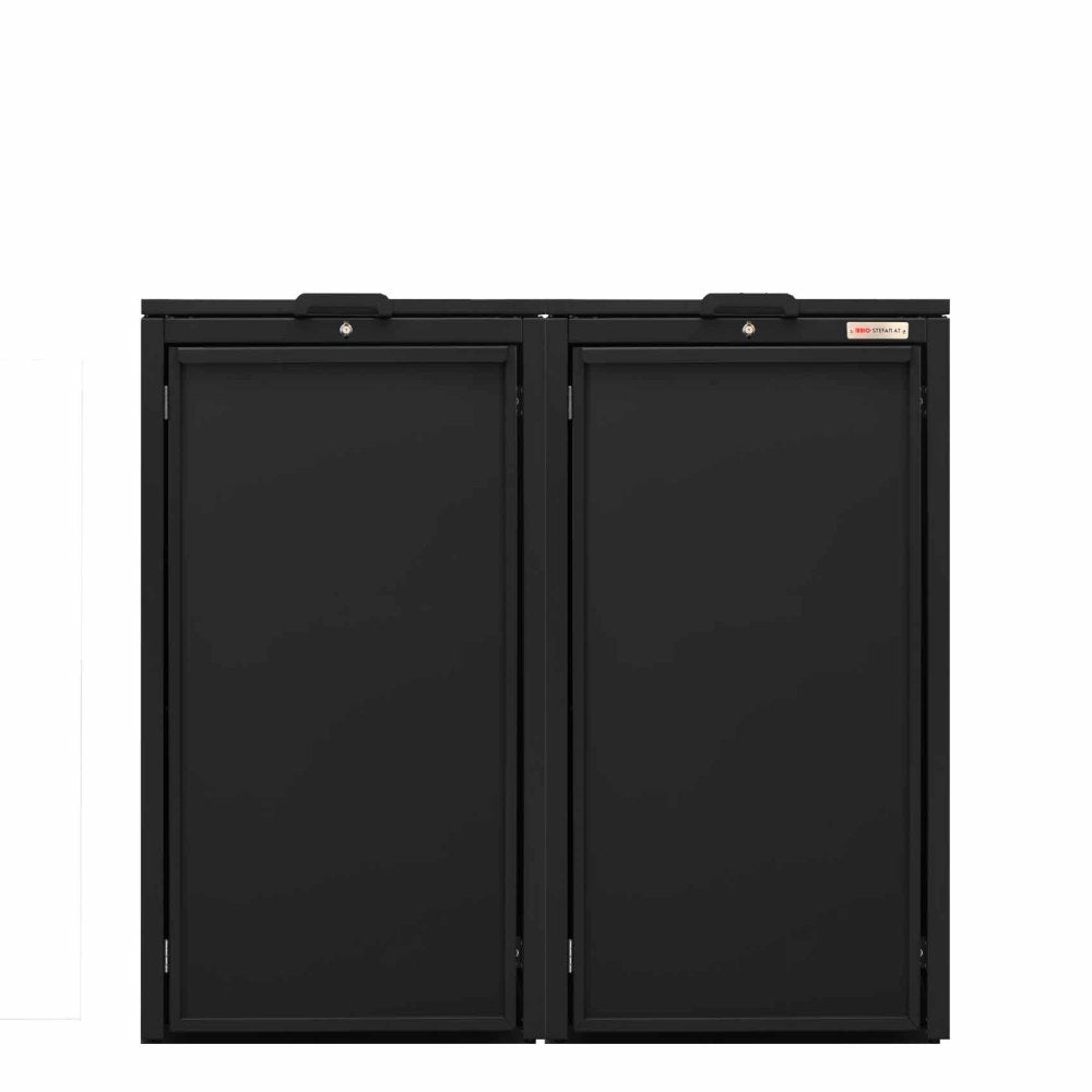 Black (RAL9005) Stahlfred by BIO Stefan - hinged lid for trash can box, trash can box 2er with lid black color with hinged lid