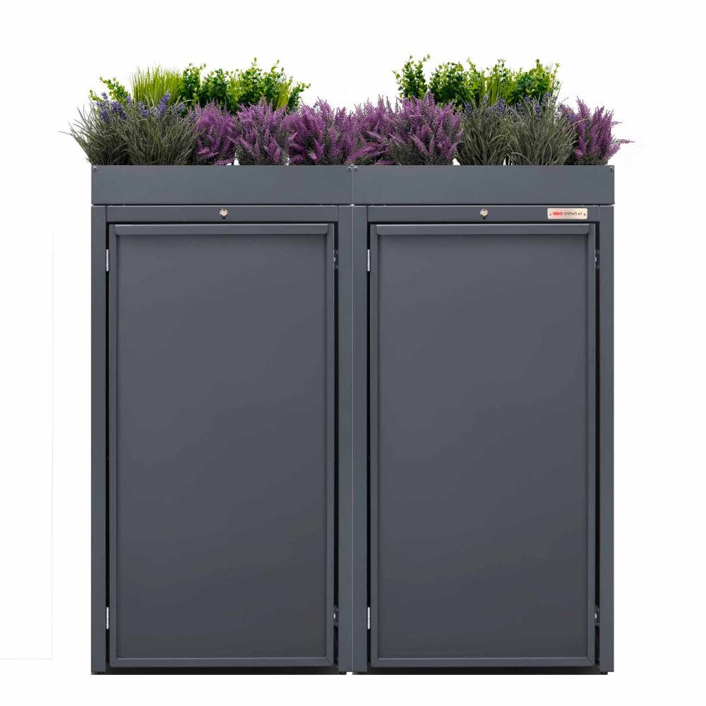Anthracite (RAL7016) Stahlfred by BIO Stefan - Trash Can Box, Trash Can Box 2 Color Anthracite with Planter Roof