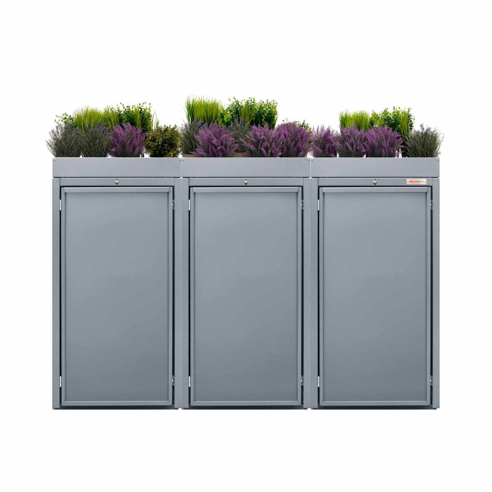 Gray (RAL7045) garbage can box 3er 120 Stahlfred by BIO Stefan - Planting roof for garbage can box, garbage can box 3er with planting roof 7045 color telegrey with planting roof