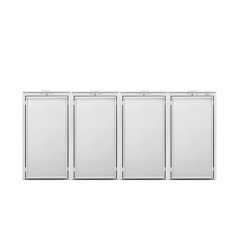 Weiß (RAL9016) Mülltonnenbox 4er 120 Mülltonnenbox mit Deckel Weiss Metall verzinkt 9016 RAL Farbe Brilliantweiß mit Klappdeckel