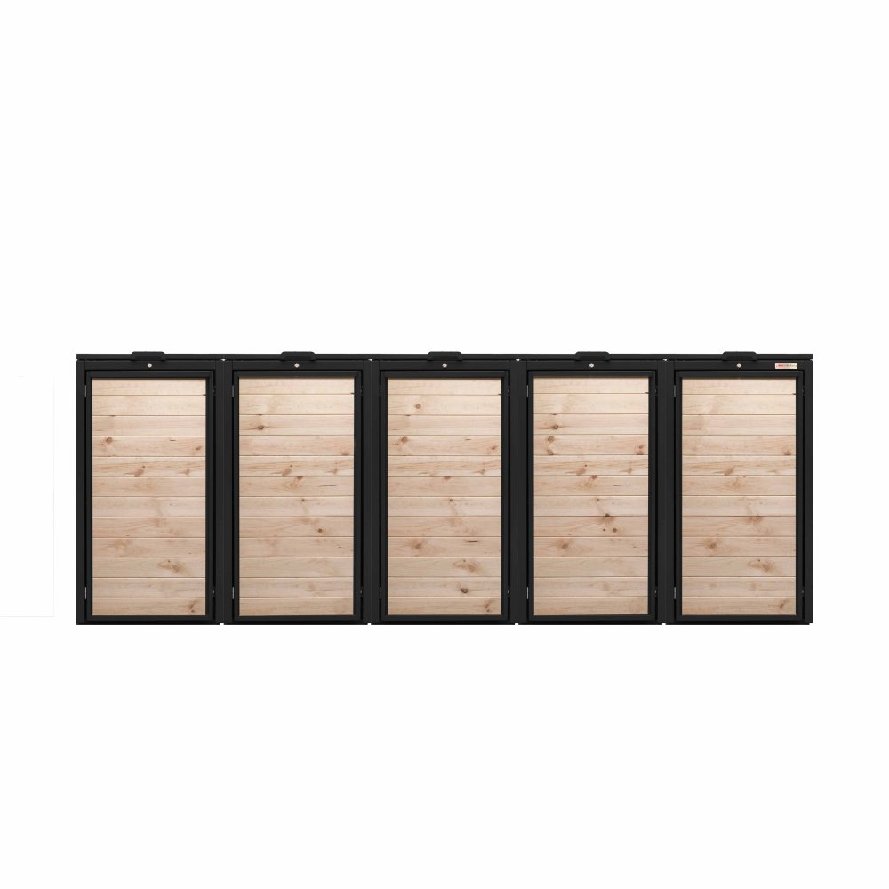 Schwarz (RAL9005) Der Holzmichl von BIO Stefan - Mülltonnenbox, Mülltonnenbox 3er mit Pflanzdach 9005 Farbe Schwarz mit Klappdeckel