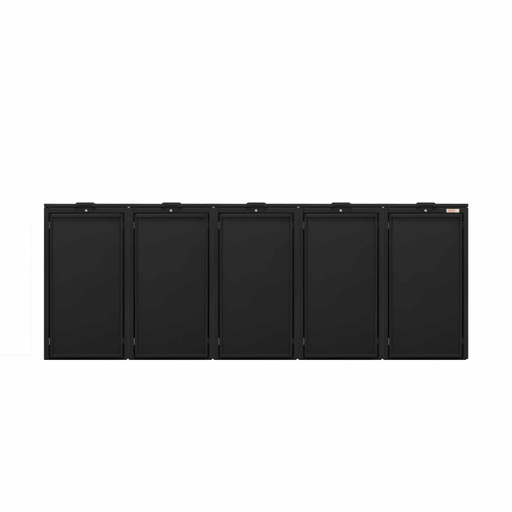 Schwarz (RAL9005) Stahlfred von BIO Stefan - Klappdeckel für Mülltonnenbox, Mülltonnenbox 5er mit Klappdeckel schwarz 9005 Farbe Schwarz mit Klappdeckel