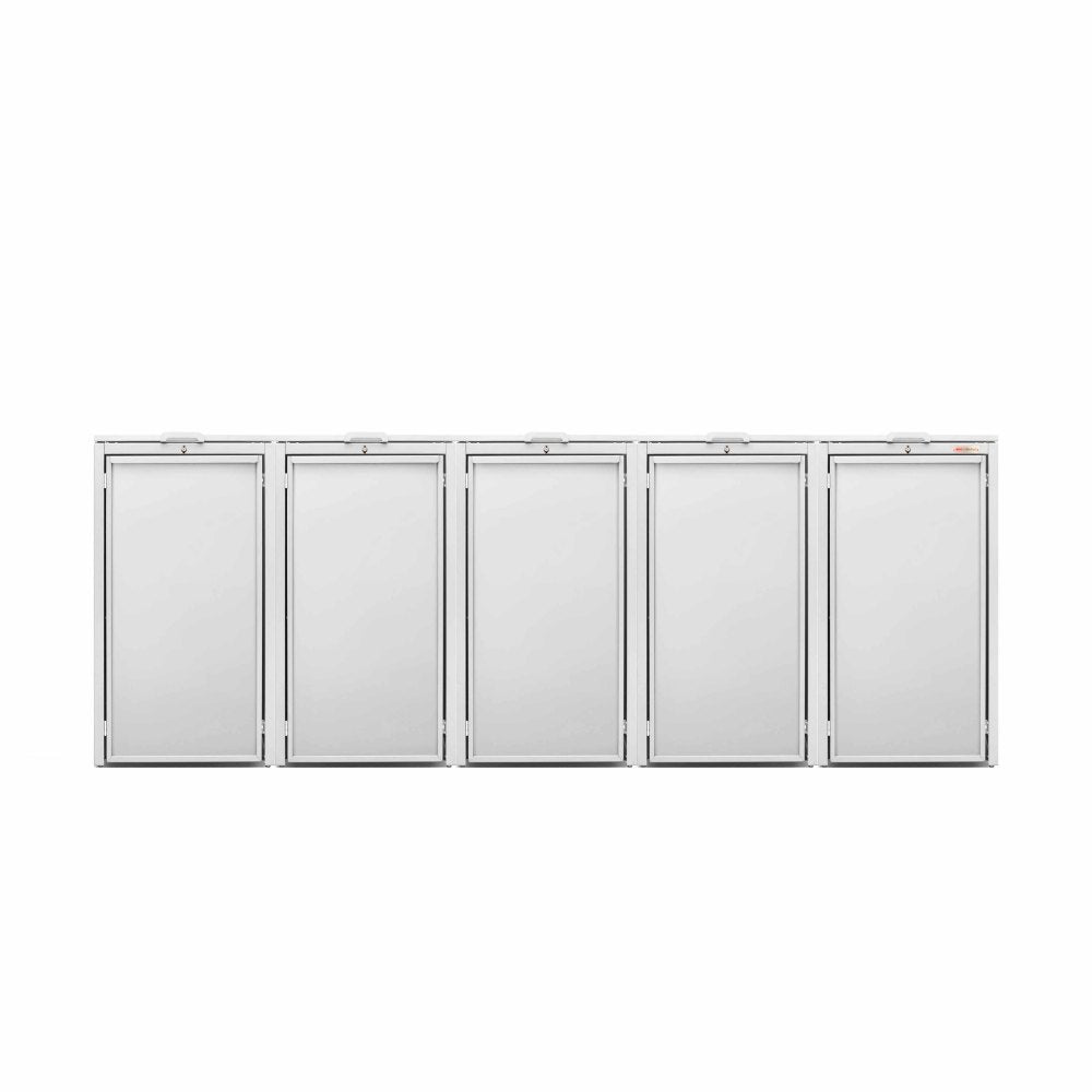Weiß (RAL9016) Mülltonnenbox 5er Metall Stahlfred von BIO Stefan - Klappdeckel für Mülltonnenbox, Mülltonnenbox 5er mit Klappdeckel Weiss 9016 Farbe Brilliantweiß mit Klappdeckel