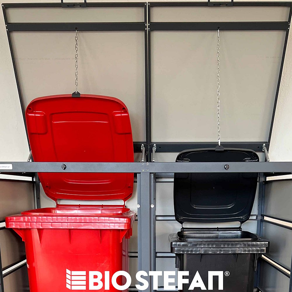 Mülltonnenbox mit Kette Anthrazit 2er BIO Stefan Farbe Anthrazit mit Deckel