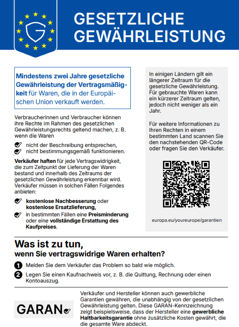Gesetzliche Gewährleistung – harmonisierte Mitteilung der EU