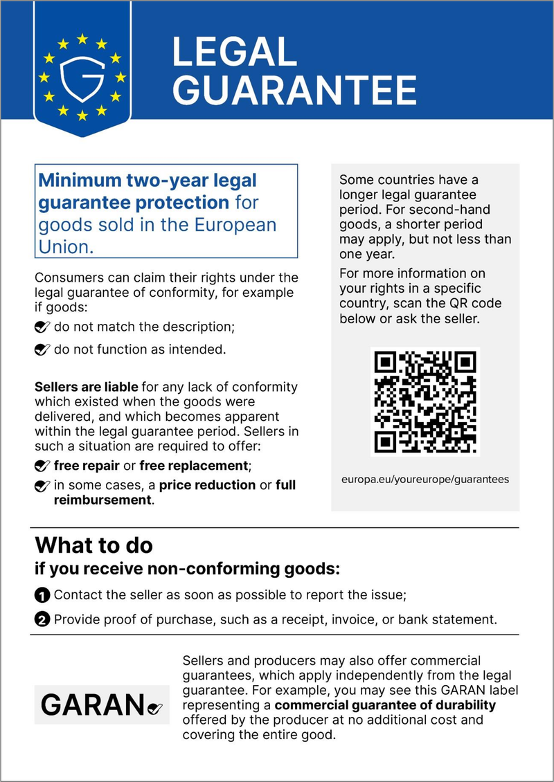 Legal guarantee – EU harmonised notice