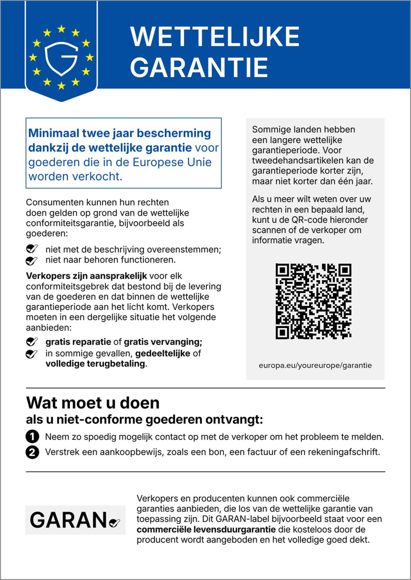 Wettelijke garantie – geharmoniseerde kennisgeving van de EU