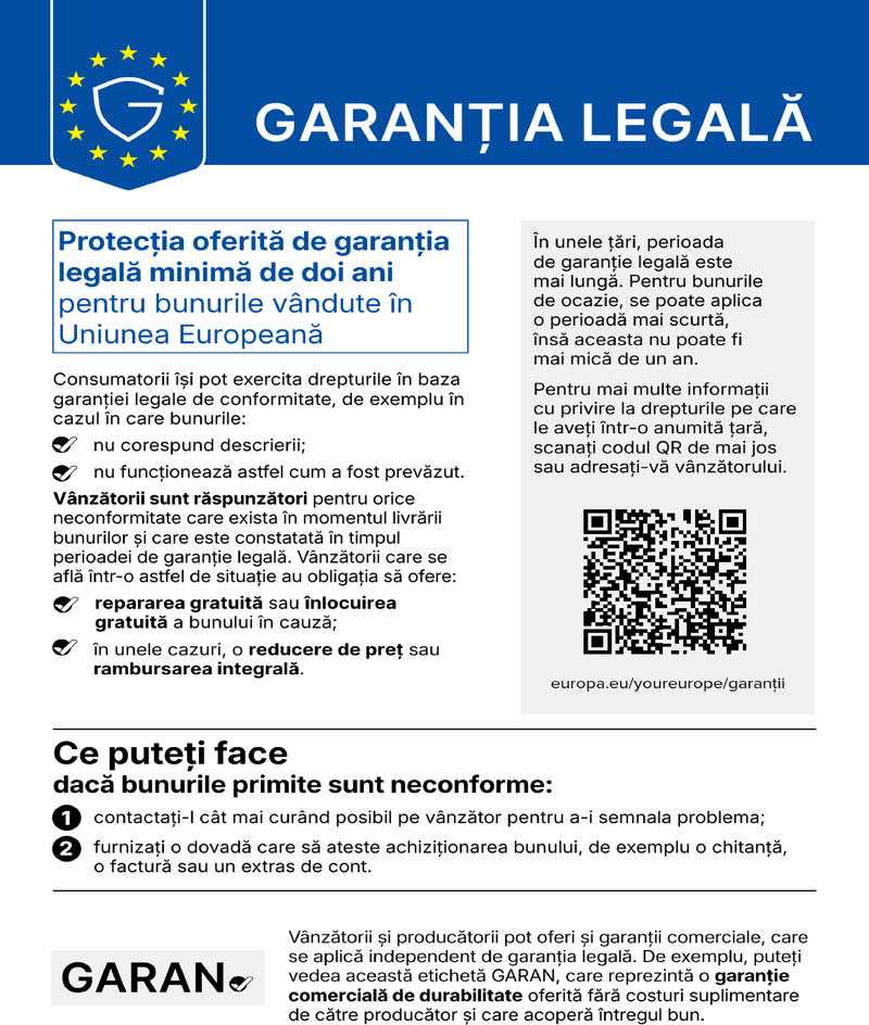 Garanția legală – notificare armonizată a UE