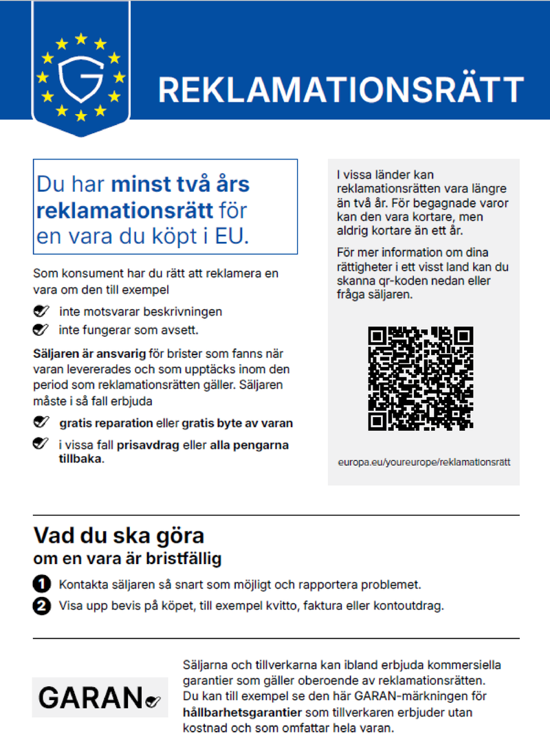 Reklamationsrätt – EU:s harmoniserade meddelande