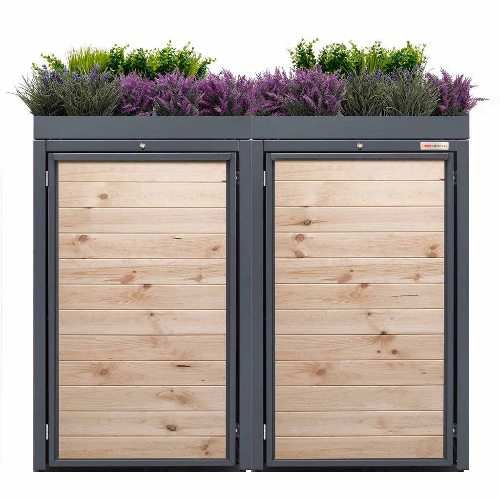 Anthracite (RAL7016) trash can box planter Holzmichl metal wood design 7016 color anthracite with planter roof