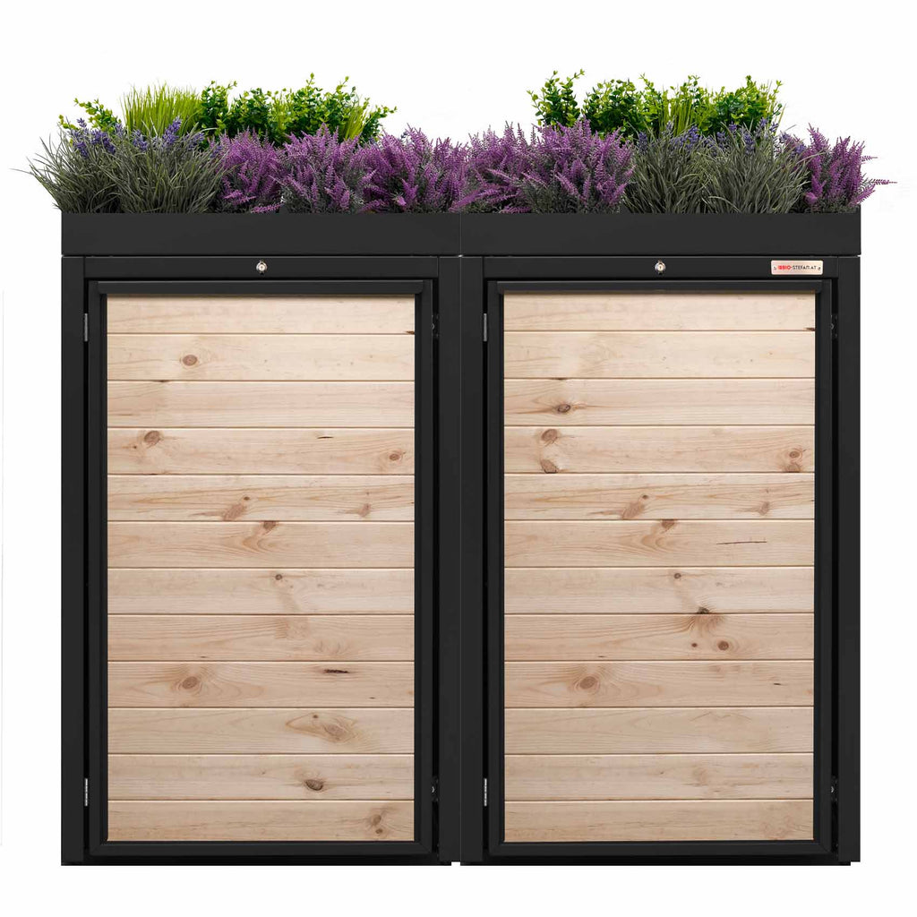 Black (RAL9005) trash can cover Holzmichl BIO Stefan planted 9005 RAL jet black color black with plant roof