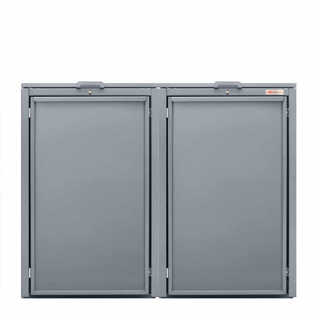 Gray (RAL7045) garbage box metal 2er Stahlfred of BIO Stefan - garbage can box, garbage can box 2er with lid 7045 color telegrey with hinged lid