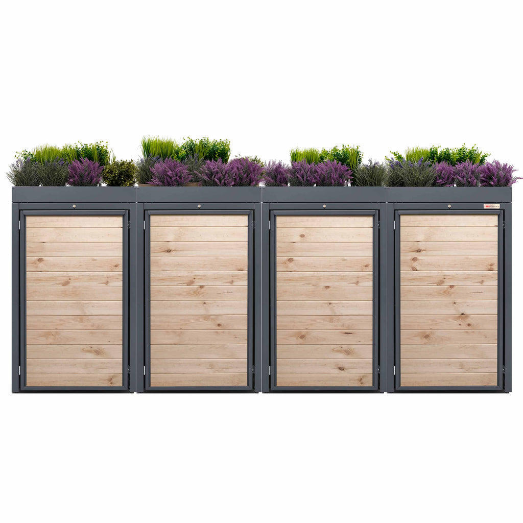 Anthracite (RAL7016) 4 garbage can box wood planter BIO Stefan Germany EU free shipping color anthracite with planter roof