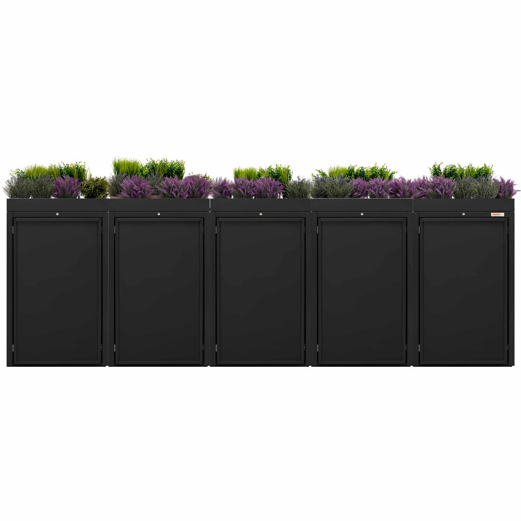 Black (RAL9005) Stahlfred by BIO Stefan - Planting roof for trash can box, trash can box 5er with planting roof black 9005 color black with planting roof