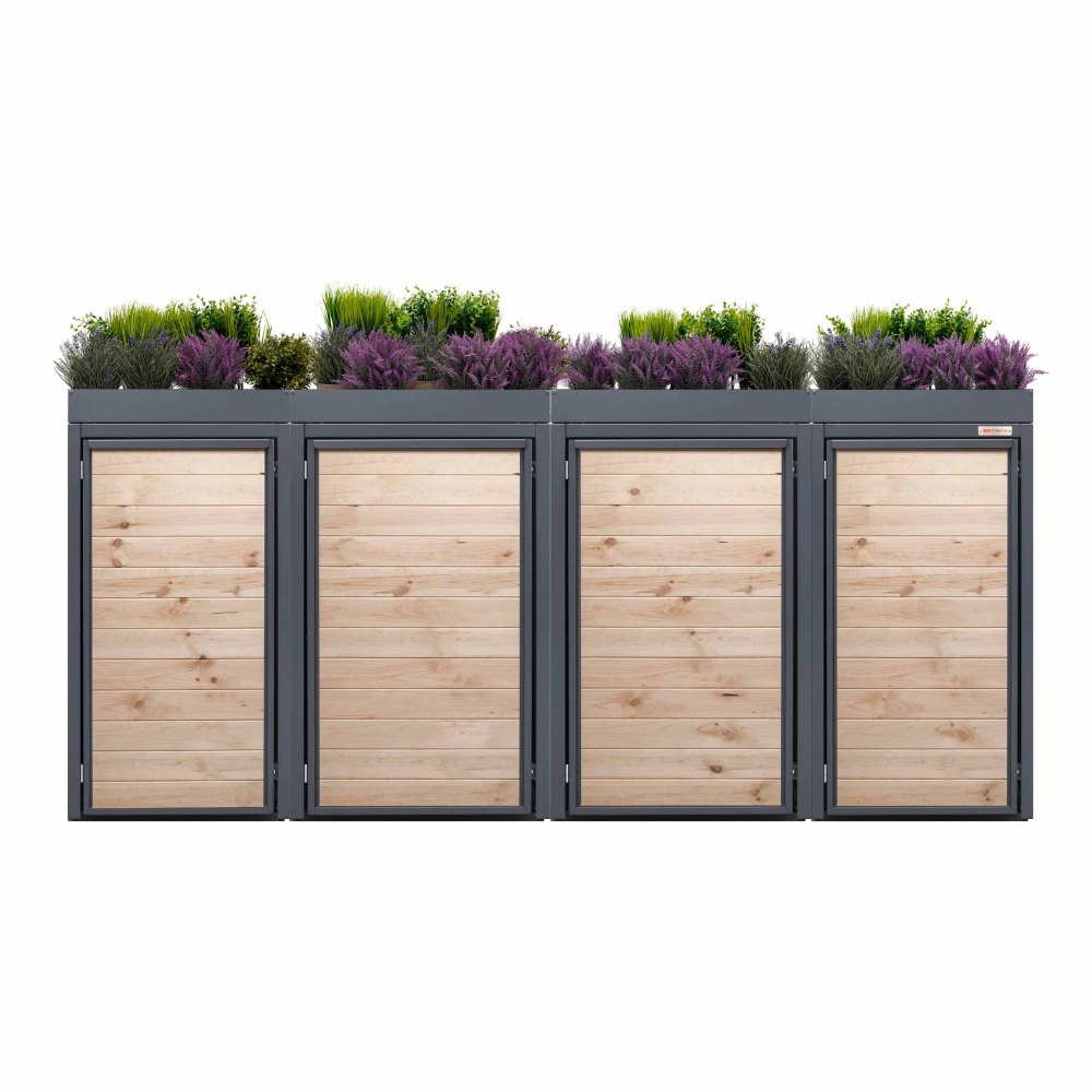 Wooden garbage can cover Germany 4 garbage box BIO Stefan anthracite BIO Stefan color anthracite with planter roof combined version 120 and 240 liters with planter roof