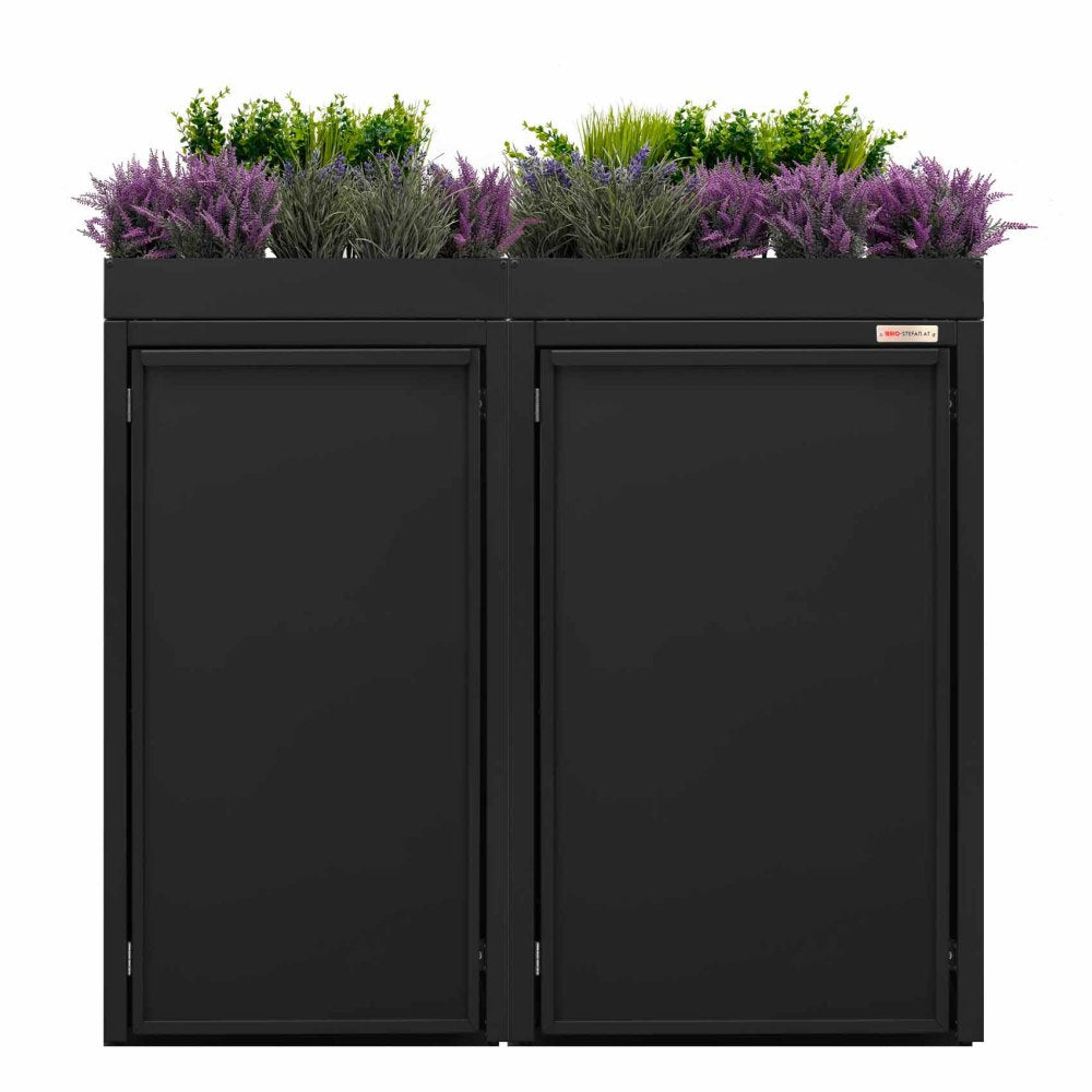 Stahlfred by BIO Stefan - Planting roof for dustbin box, dustbin box 2er 9005 color black with planting roof 120+240
