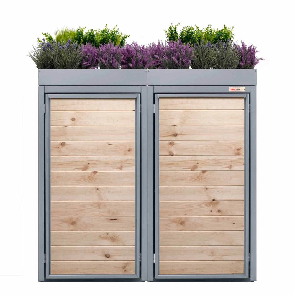 Gray (RAL7045) garbage can lining planting roof garbage can box 2er wood Holzmichl BIO Stefan 7045 planted color telegrey with planting roof