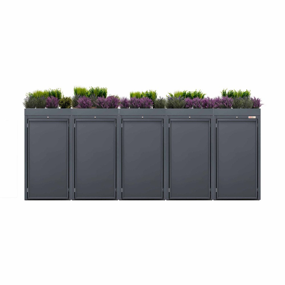 Anthracite (RAL7016) Stahlfred by BIO Stefan - Planting roof for trash can box, trash can box 3er with planting roof 7016 color anthracite with planting roof