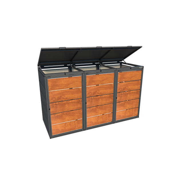 3-240 Scrooge trash box with lid mountable on both sides color golden oak hinged lid