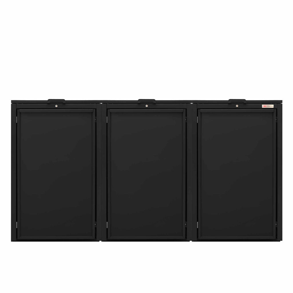 Noir (RAL9005) Müllbox BIO Stefan - couvercle rabattable pour conteneur à déchets, conteneur à déchets 3 places avec couvercle rabattable 9005 couleur noir avec couvercle