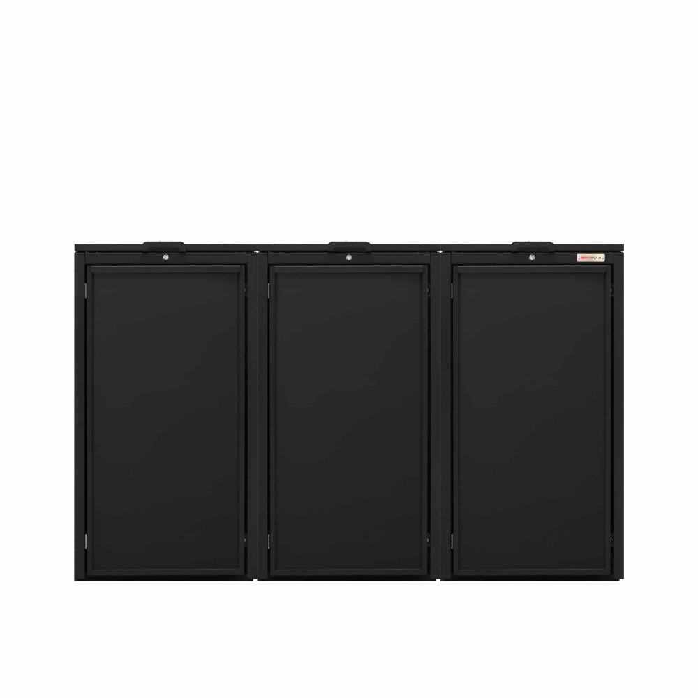 Noir (RAL9005) Müllbox BIO Stefan - couvercle rabattable pour conteneur à déchets, conteneur à déchets 3 places avec couvercle rabattable 9005 couleur noir avec couvercle rabattable
