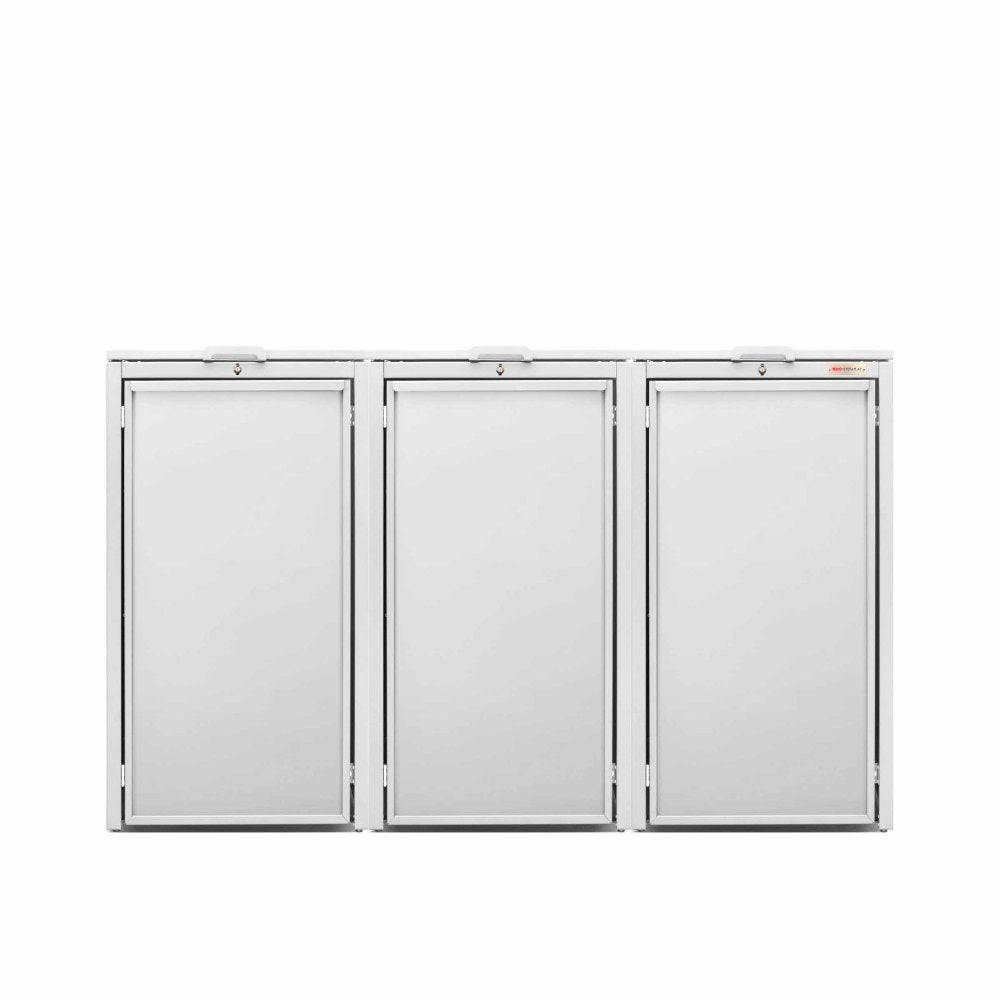 Blanc (RAL9016) Mülltonnenbox 3er 120 Stahlfred von BIO Stefan - couvercle rabattable pour conteneur à déchets, conteneur à déchets 3er avec couvercle rabattable blanc couleur blanc brillant avec couvercle rabattable