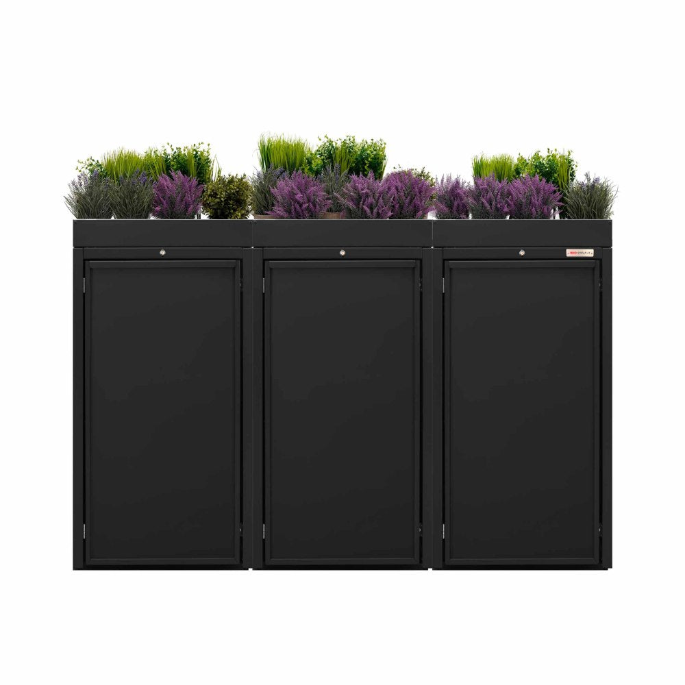 Noir (RAL9005) Stahlfred de BIO Stefan - Toit végétal pour conteneur à déchets, conteneur à déchets 3 places avec toit végétal Habillage noir pour conteneur à déchets couleur noir avec toit végétal