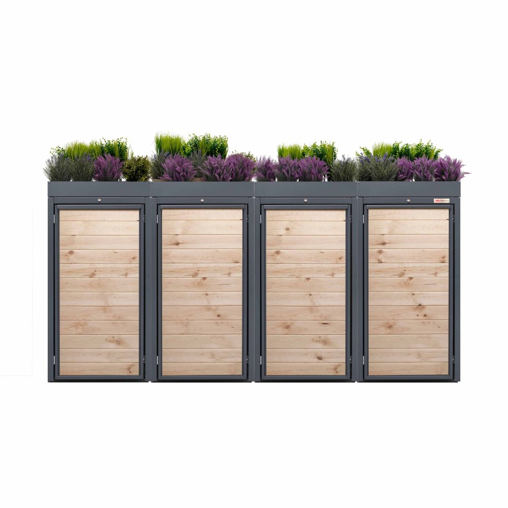 Anthracite (RAL7016) 4er 120 Box pour poubelles en bois avec structure pour plantes BIO Stefan Allemagne UE livraison gratuite couleur Anthracite avec toit pour plantes