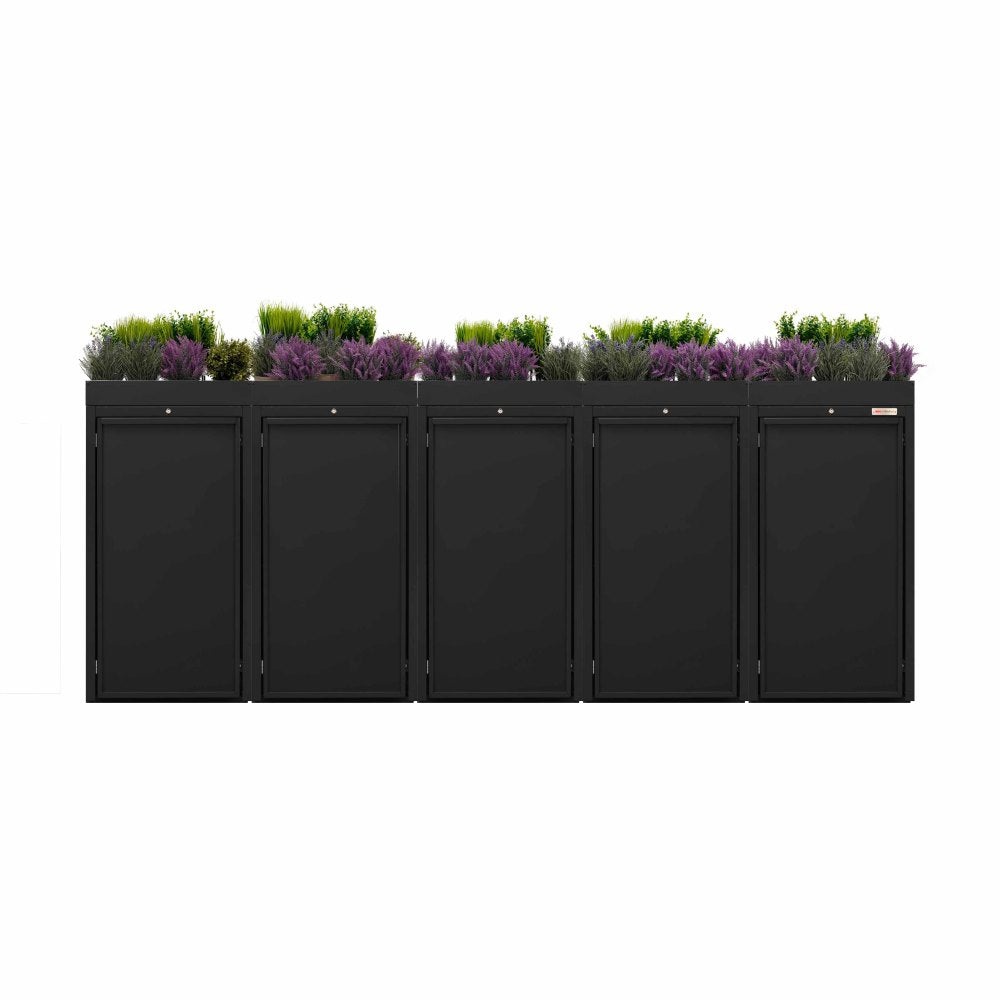 Zwart (RAL9005) Stahlfred by BIO Stefan - Plantendak voor afvalbak, afvalbak 5er met plantendak zwart 9005 kleur zwart met plantendak